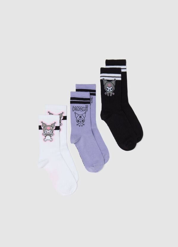 Ovs Tripack calze con disegno Hello Kitty Kuromi nero viola