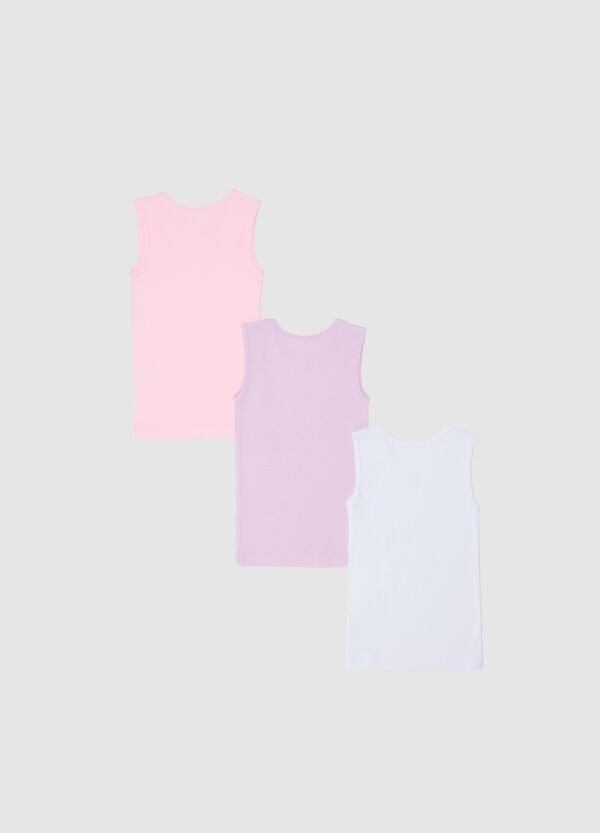 Ovs Tripack Canotte In Cotone Bio Con Fiocchetto Bianco Rosa