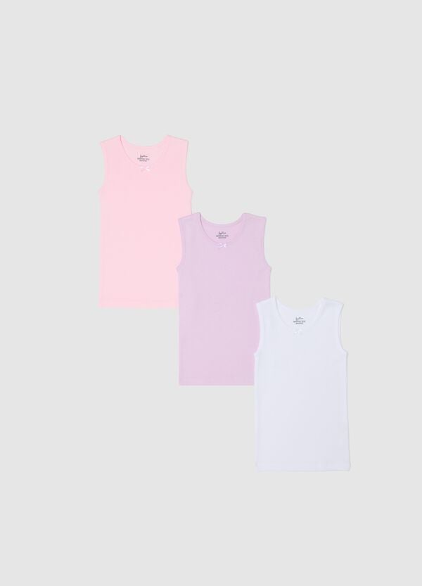 Ovs Tripack canotte in cotone bio con fiocchetto bianco rosa