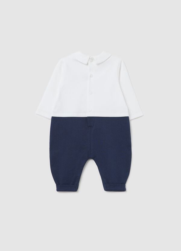 Ovs Tutina In Cotone Bicolore Con Ricamo Pesciolini Blu