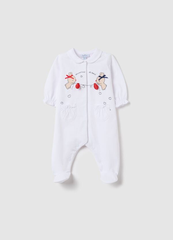 Ovs Tutina in cotone con piedini ricamo coniglietti