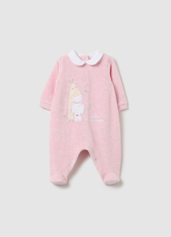 Ovs Tutina in velour con piedini e ricamo animaletti