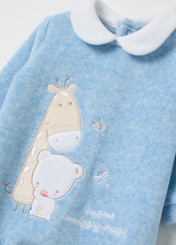 Ovs Tutina In Velour Con Piedini E Ricamo Animaletti
