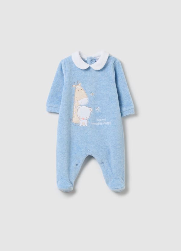 Ovs Tutina in velour con piedini e ricamo animaletti