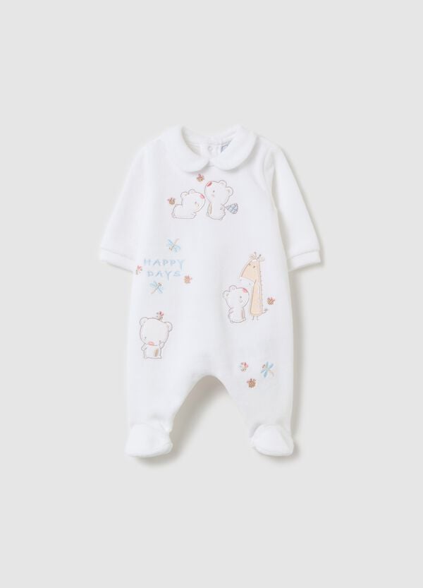 Ovs Tutina in velour con piedini e ricamo animaletti