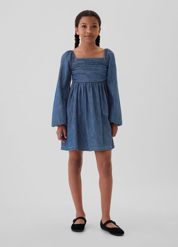 Ovs Vestito corto in denim con maniche a palloncino