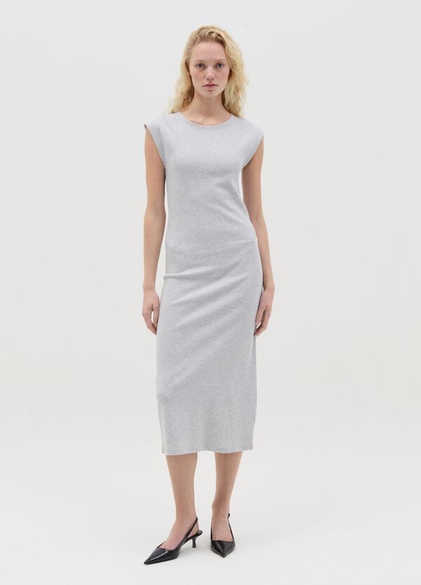 Ovs Vestito Essentials Midi Grigio In Cotone Stretch