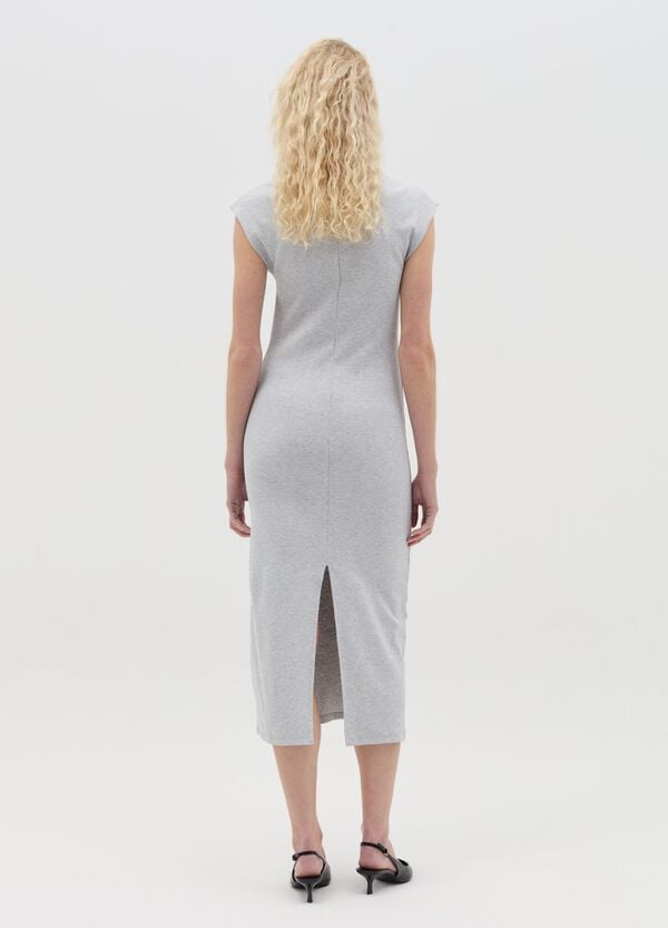 Ovs Vestito Essentials Midi Grigio In Cotone Stretch