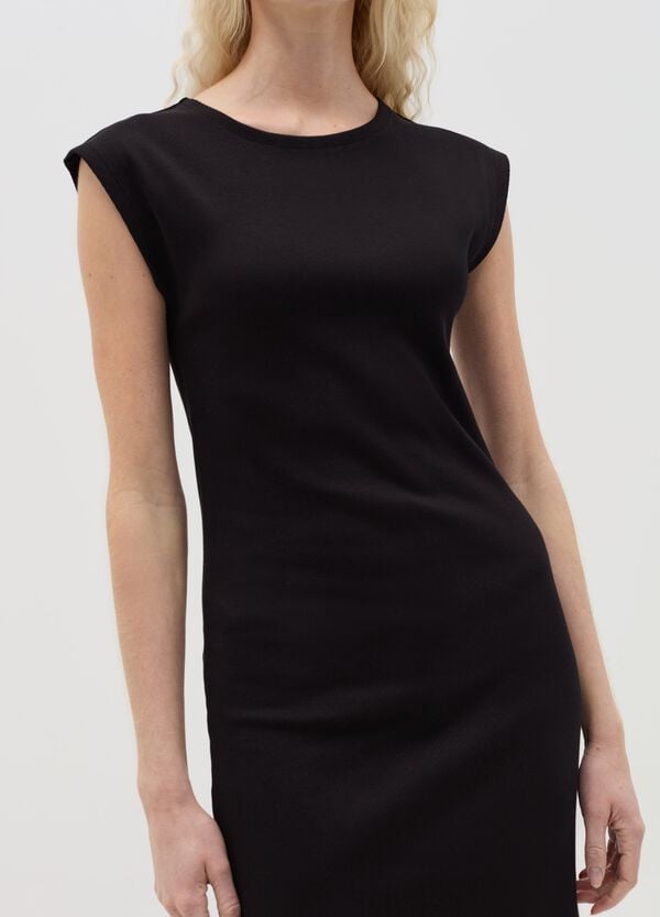 Ovs Vestito Essentials Midi Grigio In Cotone Stretch