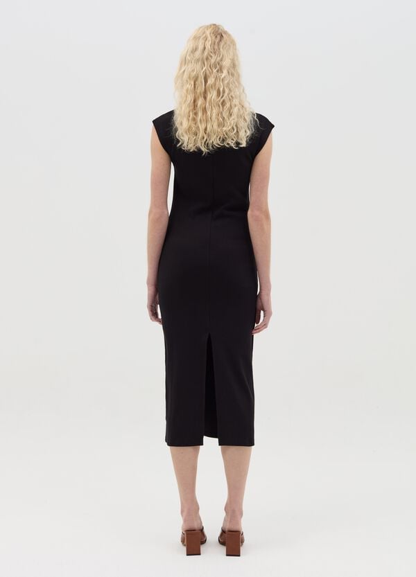 Ovs Vestito Essentials Midi Grigio In Cotone Stretch