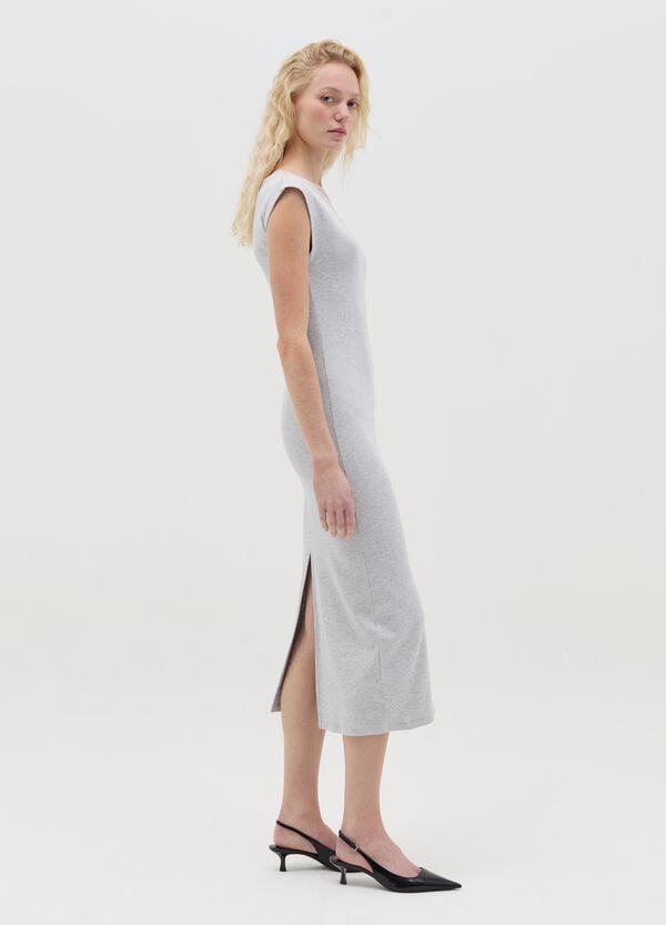 Ovs Vestito Essentials midi grigio in cotone stretch