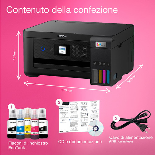 Trony EPSON - EcoTank ET-2850 Stampante Multifunzione 3-in-1 A4 Serbatoi Ricaricabili Alta Capacità Include 5 Flaconi Di Inchiostro