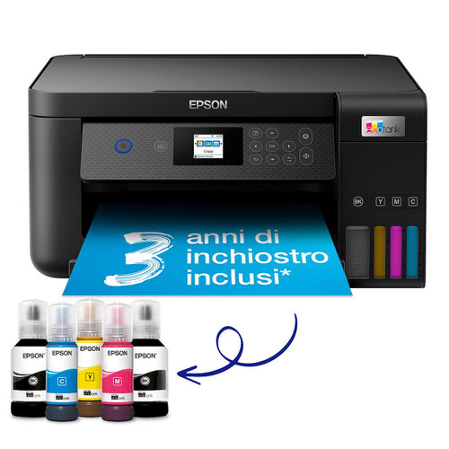 Trony EPSON - EcoTank ET-2850 Stampante Multifunzione 3-in-1 A4 Serbatoi Ricaricabili Alta Capacità include 5 flaconi di inchiostro