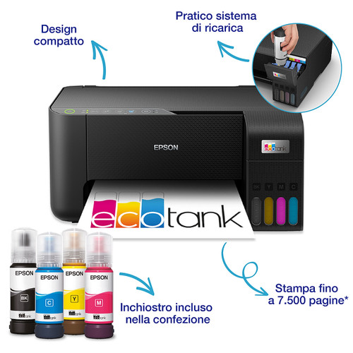 Trony EPSON - EcoTank ET-2860 Stampante Multifunzione 3-in-1 A4 Serbatoi Ricaricabili Alta Capacità Include 4 Flaconi Di Inchiostro