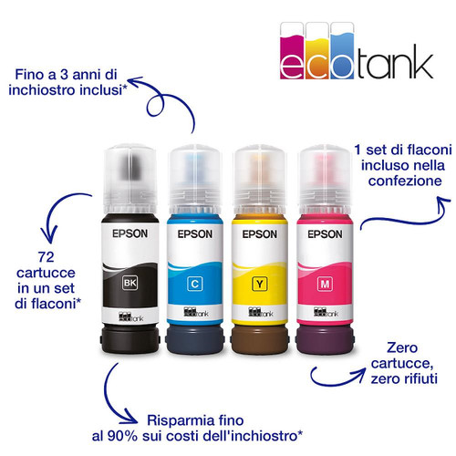 Trony EPSON - EcoTank ET-2860 Stampante Multifunzione 3-in-1 A4 Serbatoi Ricaricabili Alta Capacità Include 4 Flaconi Di Inchiostro