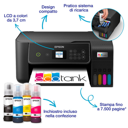 Trony EPSON - EcoTank ET-2870 Stampante Multifunzione 3-in-1 A4 Serbatoi Ricaricabili Alta Capacità Include 4 Flaconi Di Inchiostro