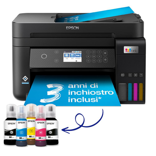 Trony EPSON - EcoTank ET-3850 Stampante Multifunzione 3-in-1 A4 Serbatoi Ricaricabili Alta Capacità include 5 Flaconi di inchiostro