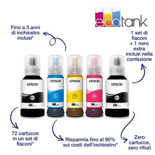 Trony EPSON - EcoTank ET-4800 Stampante Multifunzione 4-in-1 A4 Serbatoi Ricaricabili Alta Capacità Include 4 Flaconi Di Inchiostro