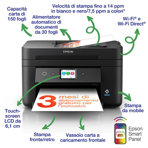 Trony EPSON - Epson WorkForce WF-2960DWF - Stampante Multifunzione Inkjet - Wireless Display LCD USB Stampa Da Mobile