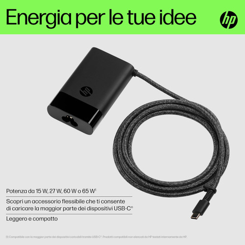 Trony HP - Alimentatore USB-C Da 65 W Compatto Compatibile Con Notebook Tablet Smartphone Potenza Da 15W Fino A 65W