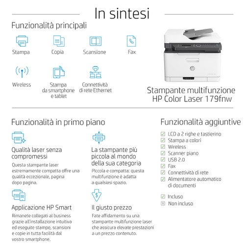 Trony HP - Color Laser MFP 179fnw Stampante Multifunzione Laser A Colori Copia Scansione Fax Wifi