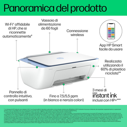 Trony HP - HP DeskJet 2822e Stampante All-in-one Inkjet A Colori Copia Scansione Wifi - 3 Mesi Di Instant Ink Inclusi Con HP+