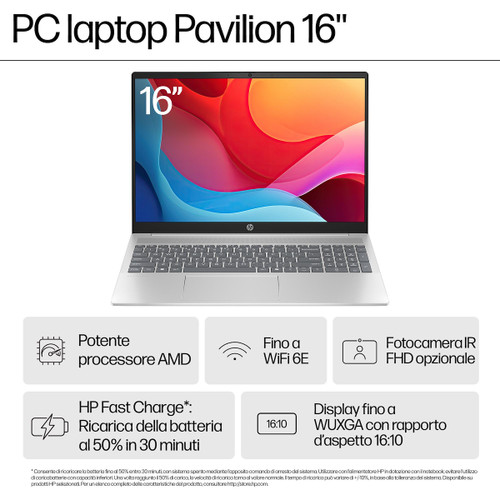 Trony HP - HP Pavilion Notebook 16-ag0006nl Windows 11 Home 16" AMD Ryzen™ 5 16GB RAM 512GB SSD WUXGA Argento