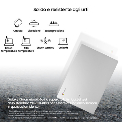 Trony SAMSUNG - Design Ultrasottile E Scocca Argentata Galaxy Chromebook Go è Lo Strumento Ideale Per Gli Studenti Sempre In Movimento