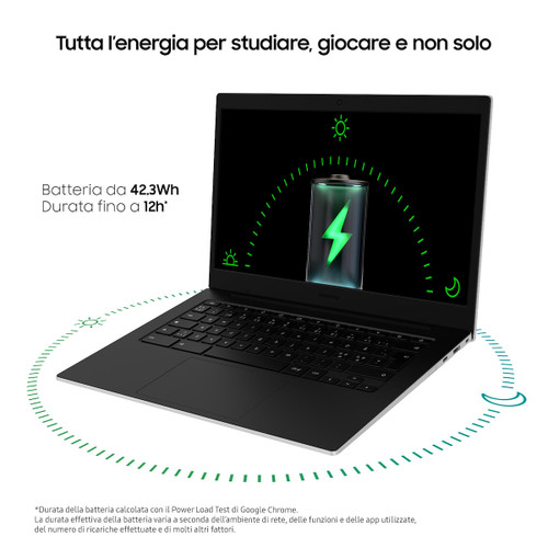 Trony SAMSUNG - Design Ultrasottile E Scocca Argentata Galaxy Chromebook Go è Lo Strumento Ideale Per Gli Studenti Sempre In Movimento