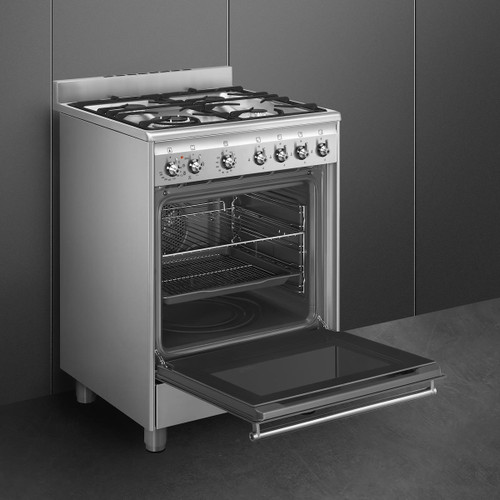 Trony SMEG - Cucina 60x60 Cm Pianale Gas 4 Fuochi Forno Elettrico Classe A Acciaio Inox