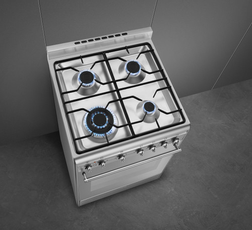 Trony SMEG - Cucina 60x60 Cm Pianale Gas 4 Fuochi Forno Elettrico Classe A Acciaio Inox