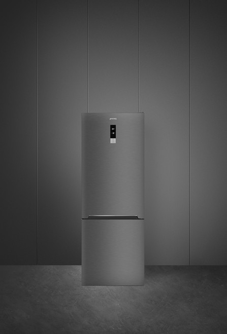 Trony SMEG - Frigo Combinato Da Libera Installazione Larghezza 70 Cm Classe D Total No Frost Display Esterno Colore Dark Inox
