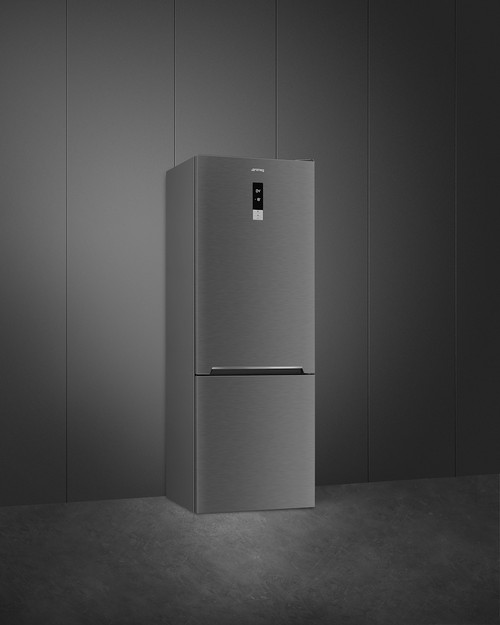 Trony SMEG - Frigo Combinato Da Libera Installazione Larghezza 70 Cm Classe D Total No Frost Display Esterno Colore Dark Inox