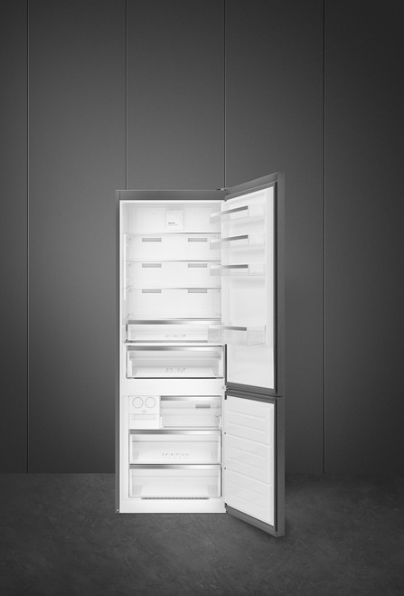 Trony SMEG - Frigo Combinato Da Libera Installazione Larghezza 70 Cm Classe D Total No Frost Display Esterno Colore Dark Inox