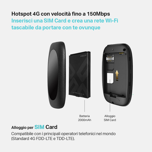 Trony TP-LINK - TP-LINK - M7010 HOTSPOT 4G FINO A 150MBPS - WI-FI N300 NETWORKING - COMMUNICATION DEVICE