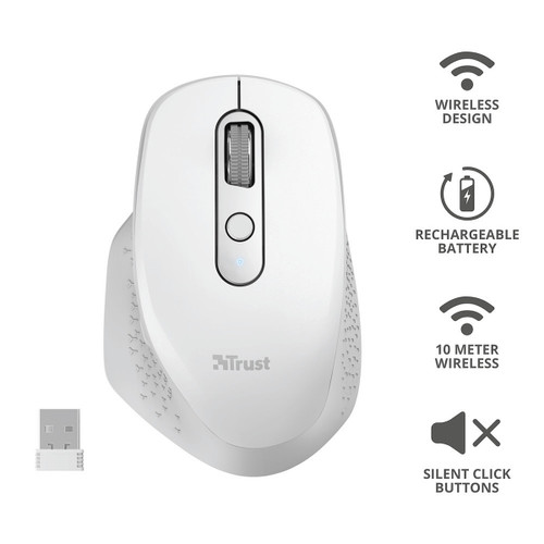 Trony TRUST - OZAA RECHARGEABLE MOUSE WHITE