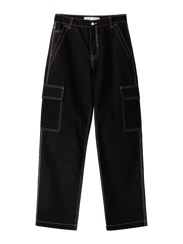 Bershka Loosefit Jeans cargo in Nero