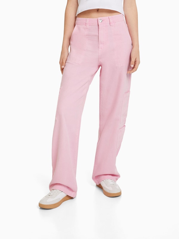Bershka Loosefit Pantaloni Cargo In Rosa