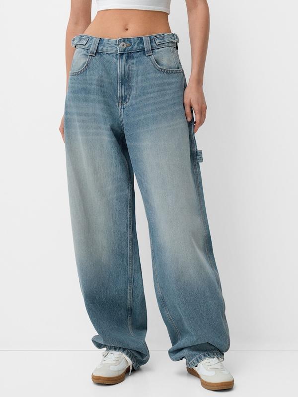 Bershka Wide Leg Jeans In Blu
