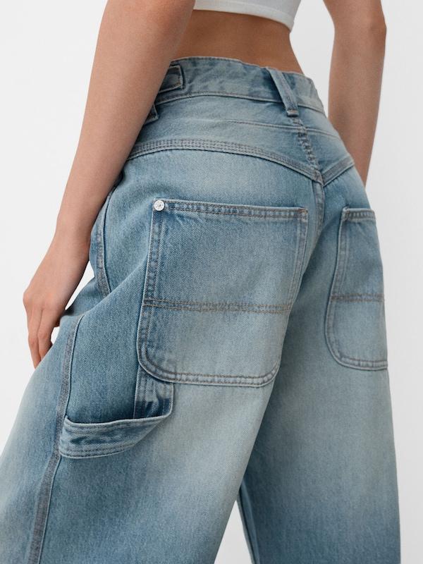 Bershka Wide Leg Jeans In Blu