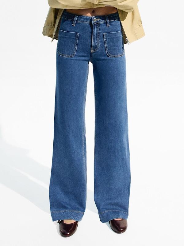 Bershka Wide Leg Jeans In Blu Denim