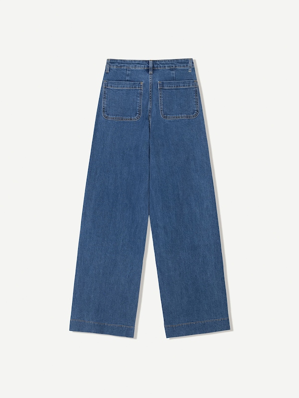 Bershka Wide Leg Jeans In Blu Denim