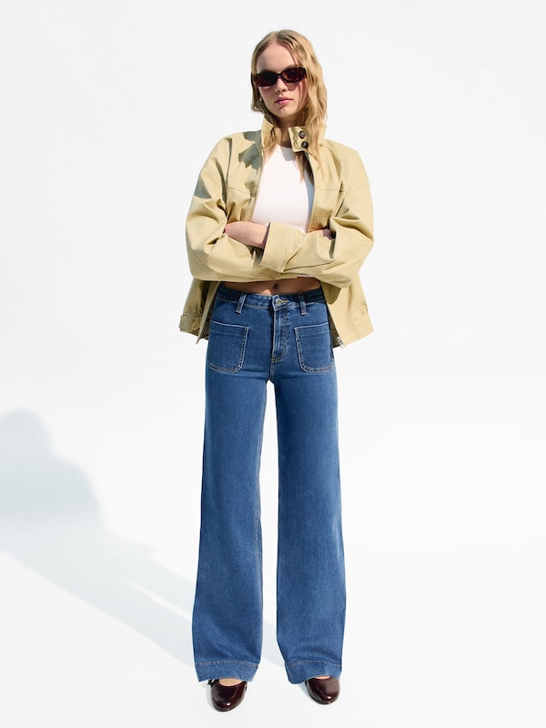 Bershka Wide Leg Jeans In Blu Denim