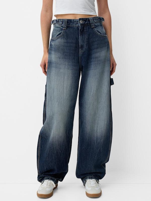 Bershka Wide Leg Jeans In Blu Scuro