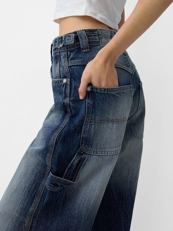 Bershka Wide Leg Jeans In Blu Scuro
