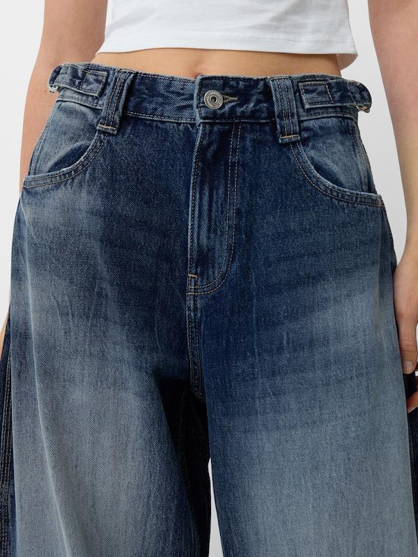 Bershka Wide Leg Jeans In Blu Scuro