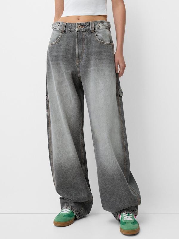 Bershka Wide Leg Jeans In Grigio Scuro