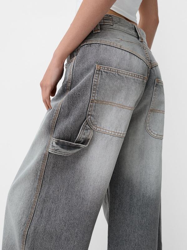 Bershka Wide Leg Jeans In Grigio Scuro
