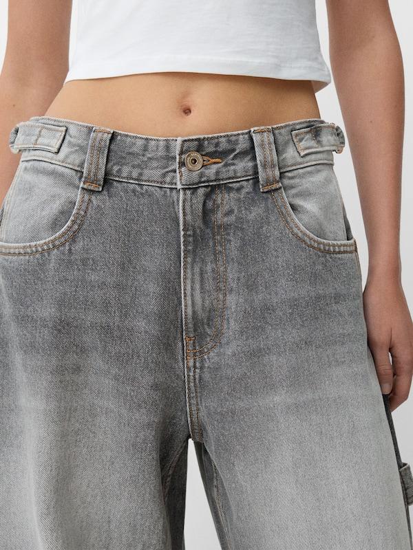 Bershka Wide Leg Jeans In Grigio Scuro