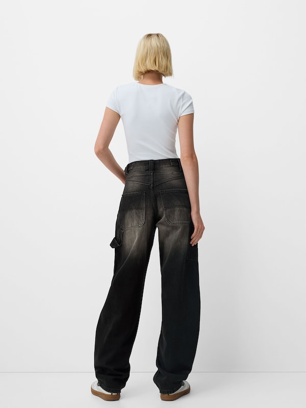 Bershka Wide Leg Jeans In Nero